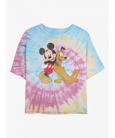 Disney Mickey Mouse Mickey and Pluto Tie Dye Crop Girls T-Shirt $12.91 T-Shirts