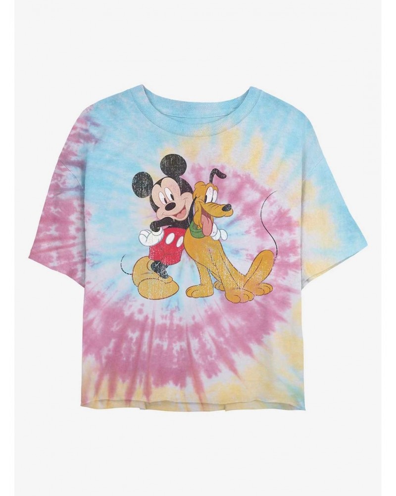 Disney Mickey Mouse Mickey and Pluto Tie Dye Crop Girls T-Shirt $12.91 T-Shirts