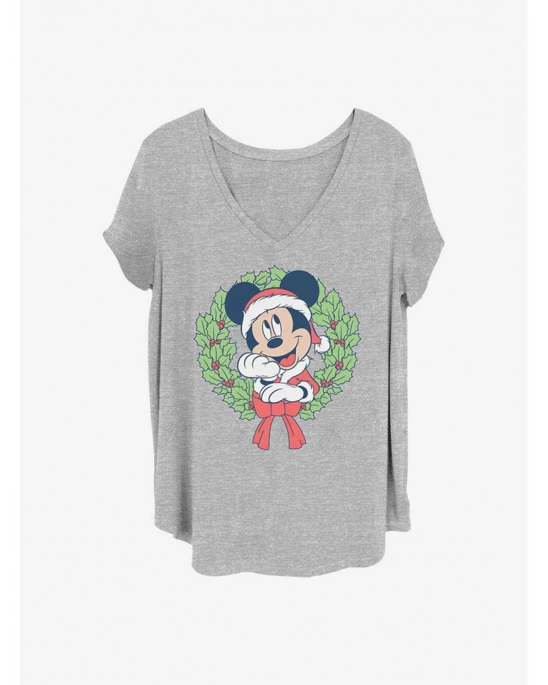 Disney Mickey Mouse Mickey Christmas Wreath Girls T-Shirt Plus Size $9.54 T-Shirts