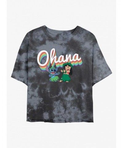 Disney Lilo & Stitch Rainbow Ohana Tie-Dye Girls Crop T-Shirt $10.12 T-Shirts