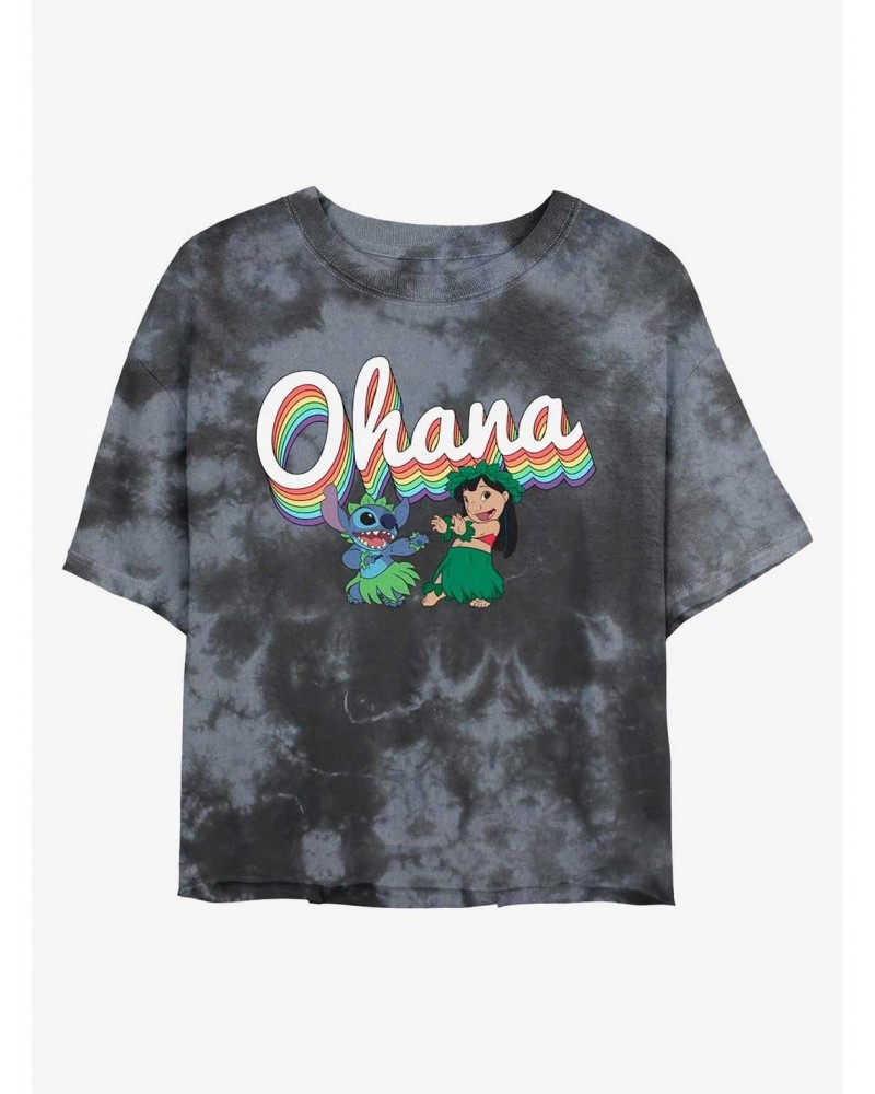 Disney Lilo & Stitch Rainbow Ohana Tie-Dye Girls Crop T-Shirt $10.12 T-Shirts