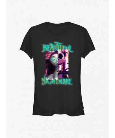 The Nightmare Before Christmas Jack & Sally Glitchy Beautiful Nightmare Girls T-Shirt $12.20 T-Shirts