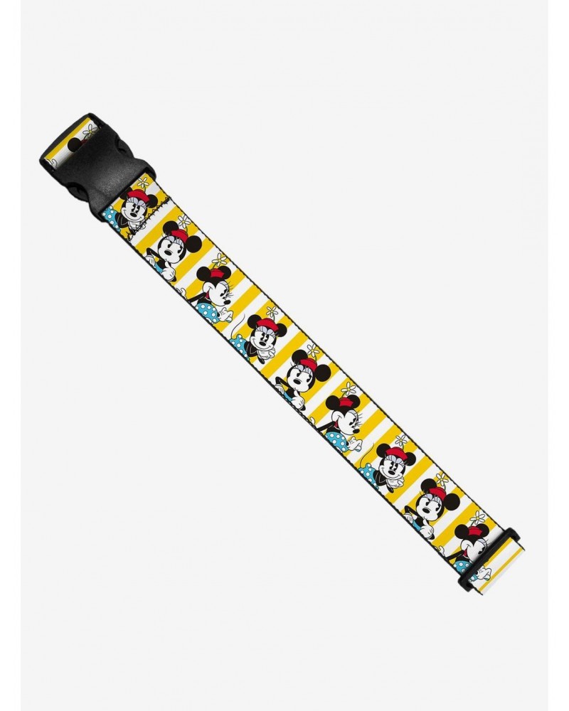 Disney Minnie Mouse Hat Poses Stripe Yellow White Luggage Strap $6.69 Luggage Strap