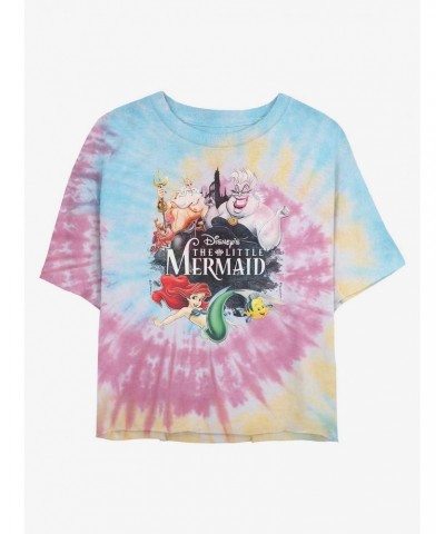 Disney The Little Mermaid Watercolor Mermaid Tie Dye Crop Girls T-Shirt $9.15 T-Shirts