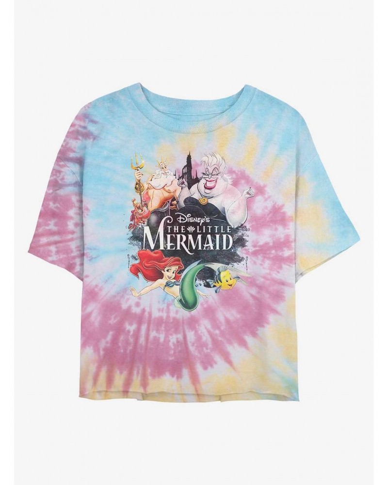 Disney The Little Mermaid Watercolor Mermaid Tie Dye Crop Girls T-Shirt $9.15 T-Shirts