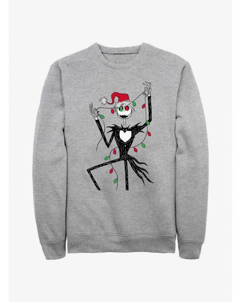 Disney The Nightmare Before Christmas Santa Jack Christmas Lights Sweatshirt $13.65 Sweatshirts