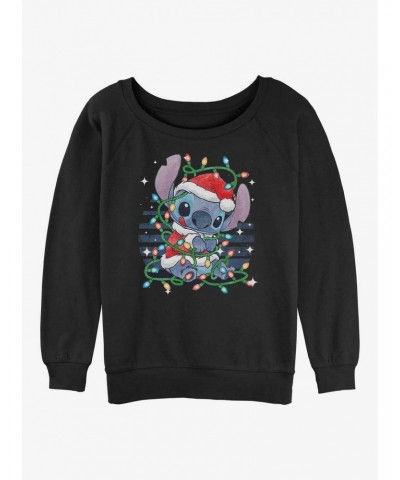 Disney Lilo & Stitch Christmas Lights Girls Slouchy Sweatshirt $18.08 Sweatshirts