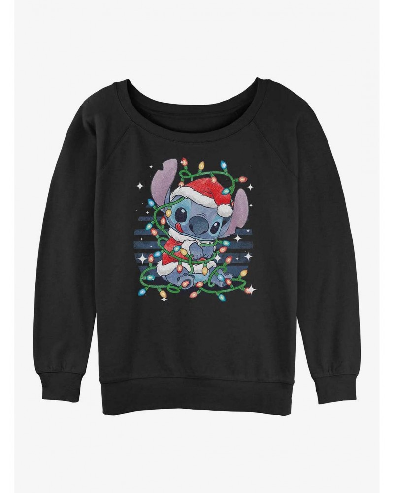 Disney Lilo & Stitch Christmas Lights Girls Slouchy Sweatshirt $18.08 Sweatshirts