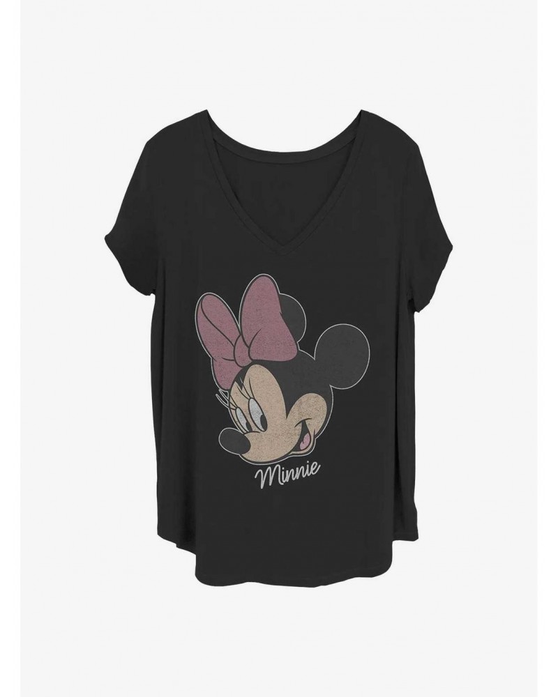 Disney Minnie Mouse Minnie Big Face Distressed Girls T-Shirt Plus Size $9.83 T-Shirts