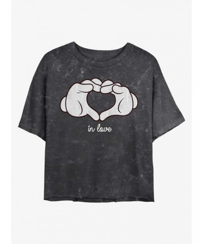 Disney Mickey Mouse Glove Heart Mineral Wash Crop Girls T-Shirt $12.72 T-Shirts