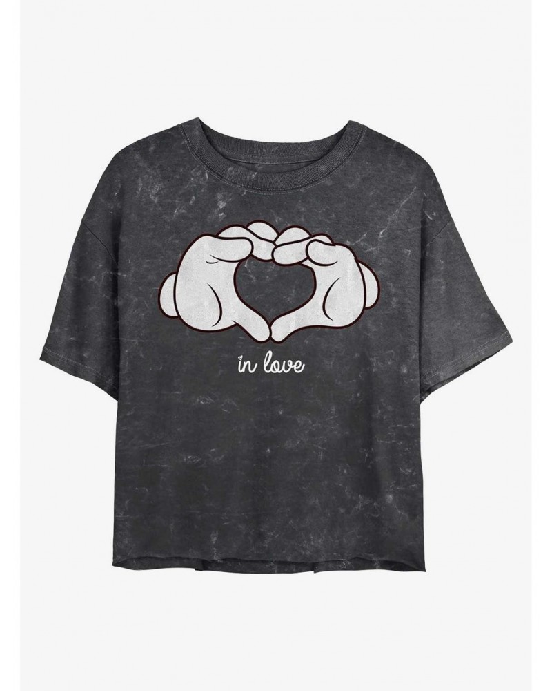 Disney Mickey Mouse Glove Heart Mineral Wash Crop Girls T-Shirt $12.72 T-Shirts