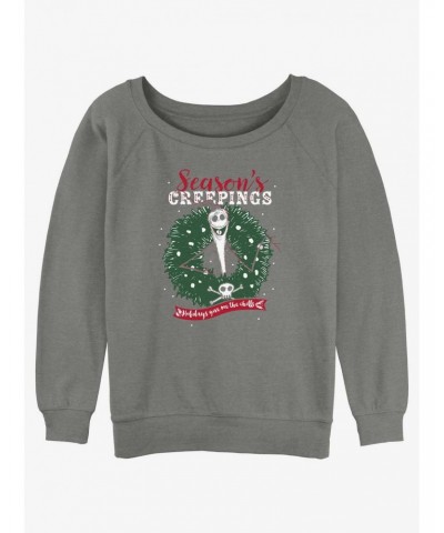 Disney The Nightmare Before Christmas Jack Season's Creepings Wreath Girls Slouchy Sweatshirt $12.55 Sweatshirts