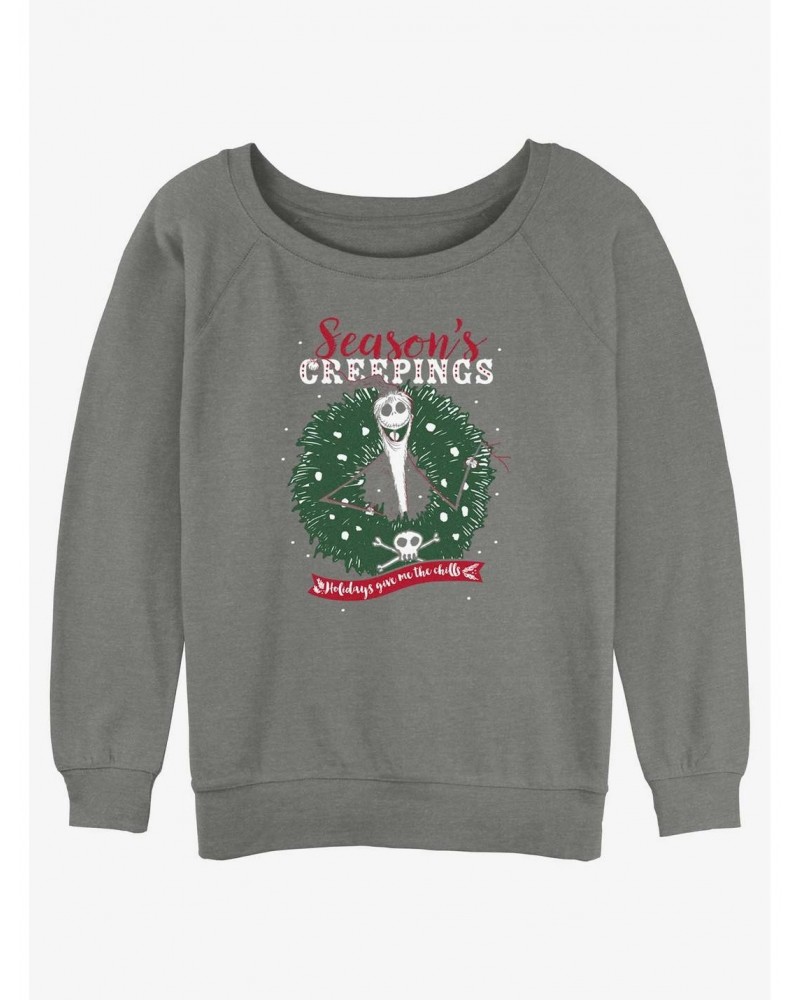 Disney The Nightmare Before Christmas Jack Season's Creepings Wreath Girls Slouchy Sweatshirt $12.55 Sweatshirts