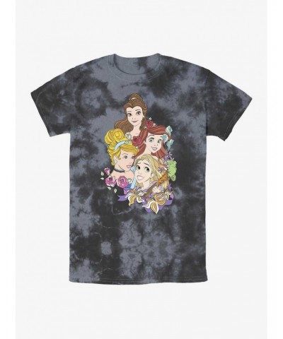 Disney Princesses Belle, Ariel, Cinderella, and Rapunzel Portrait Tie-Dye T-Shirt $9.84 T-Shirts