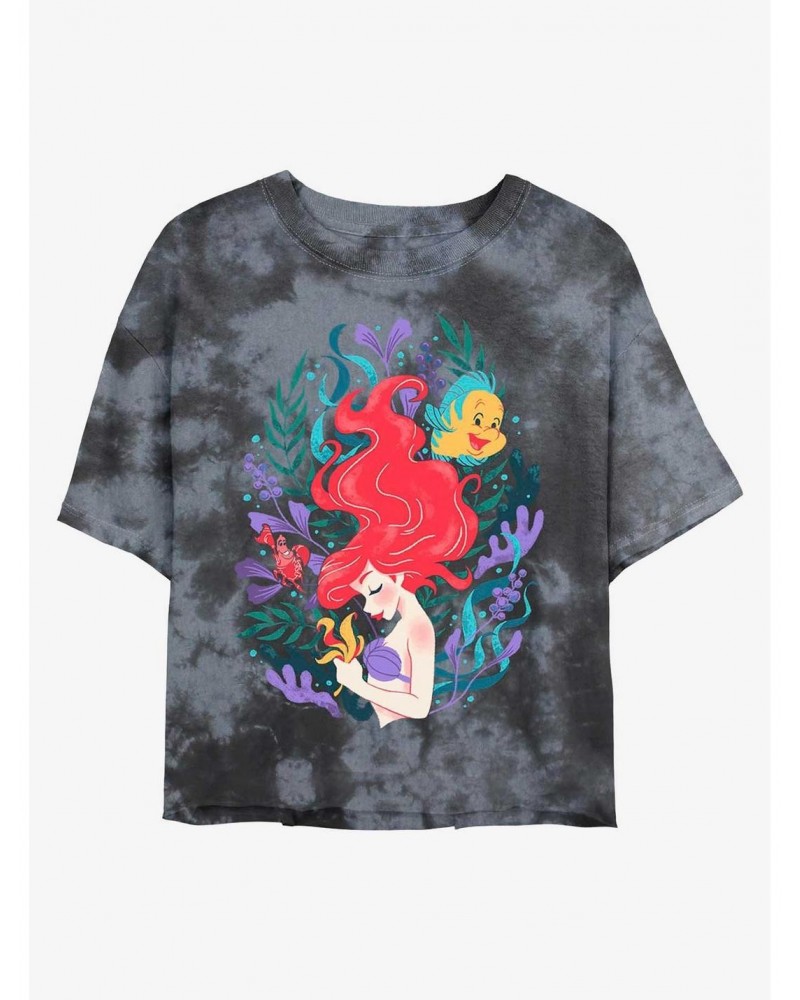 Disney The Little Mermaid Coral Reef Ariel Tie-Dye Girls Crop T-Shirt $10.12 T-Shirts