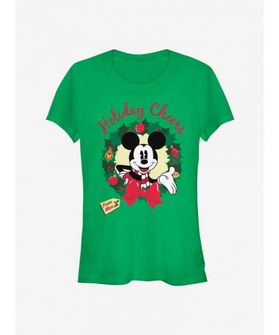 Disney Mickey Mouse Holiday Cheers Wreath Classic Girls T-Shirt $9.71 T-Shirts